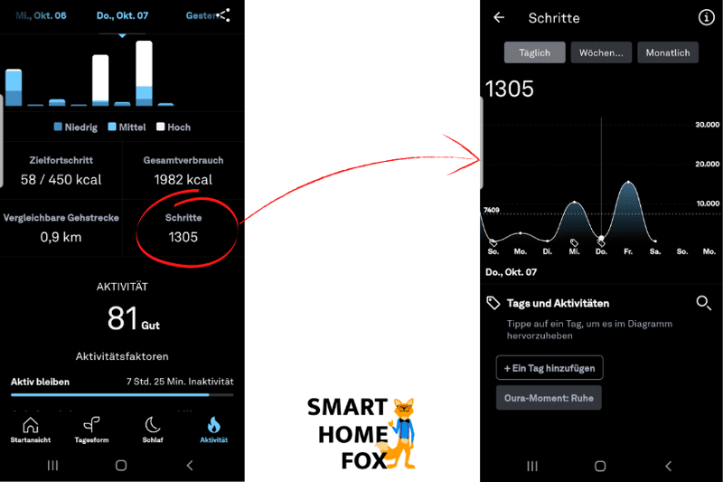 Aktiver Kalorienverbrauch wird in der Oura App angezeigt